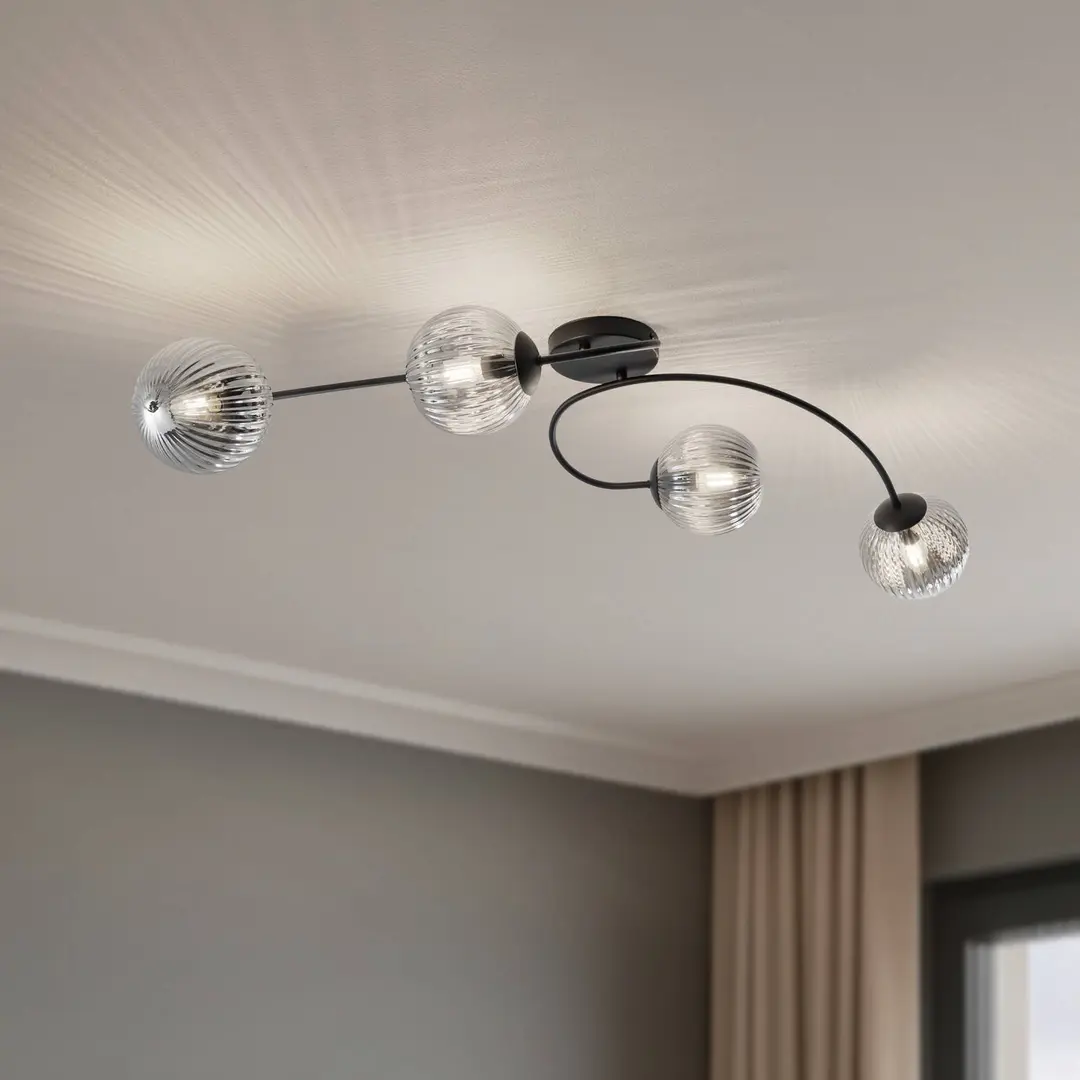 EMIBIG LIGHTING Deckenlampe Vibra, rauchgrau/schwarz, Länge 110 cm, 4-flg.