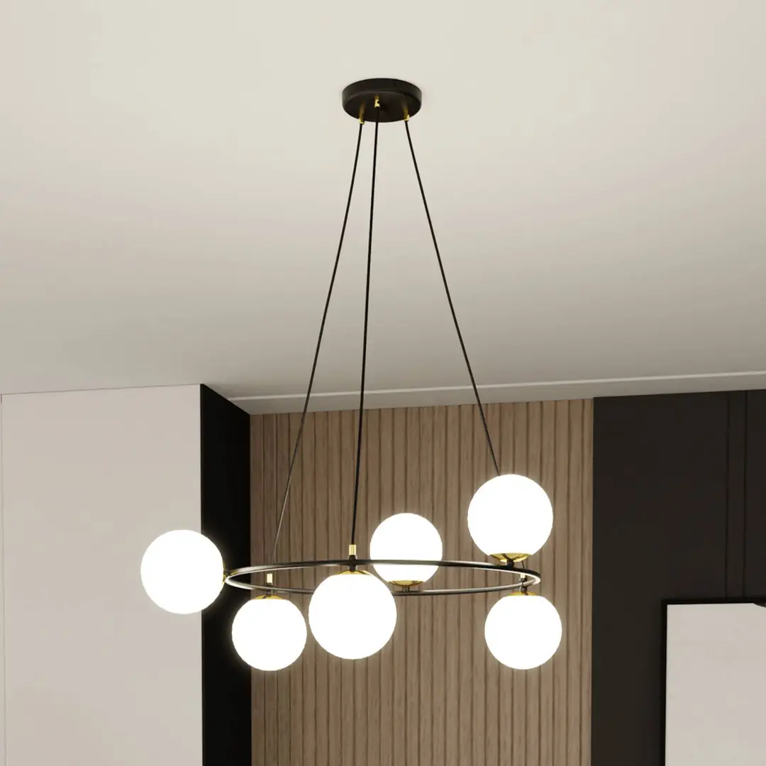 EMIBIG LIGHTING Hängeleuchte Glassy 6-flg., rund, Glas opal