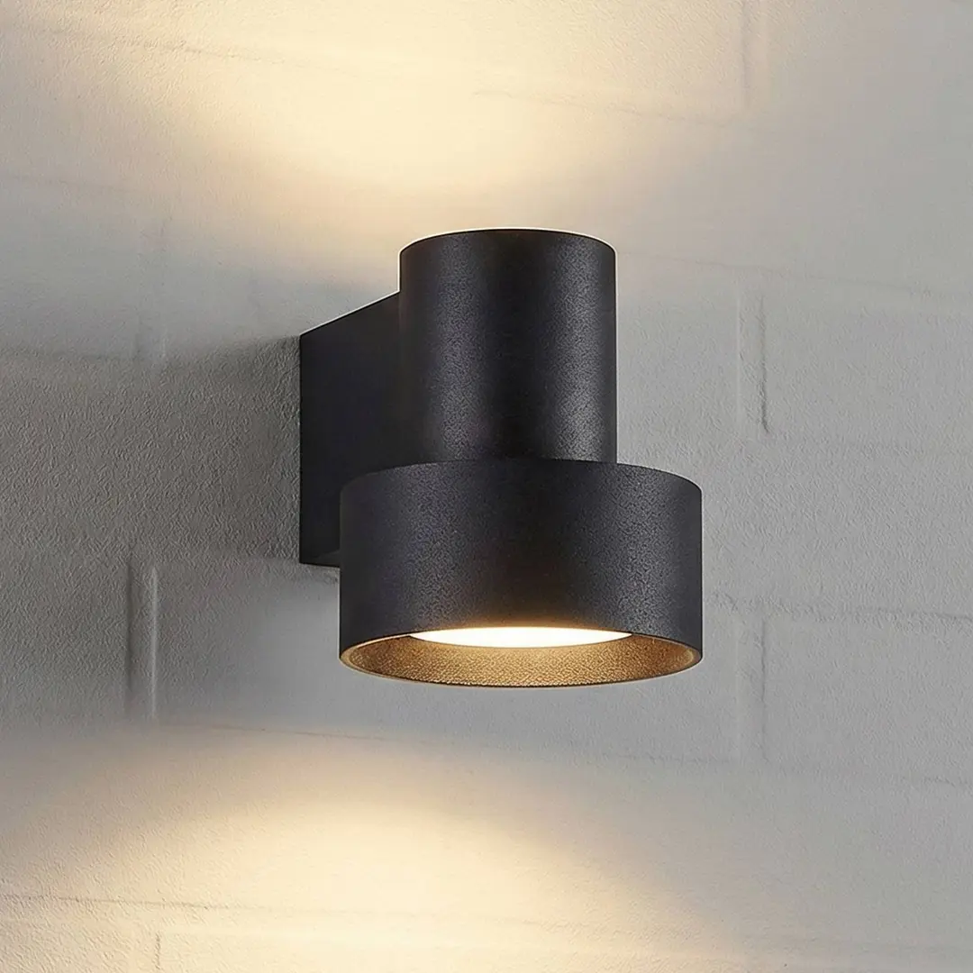 Lucande LED-Außenwandlampe Elune, schwarz matt, up/down