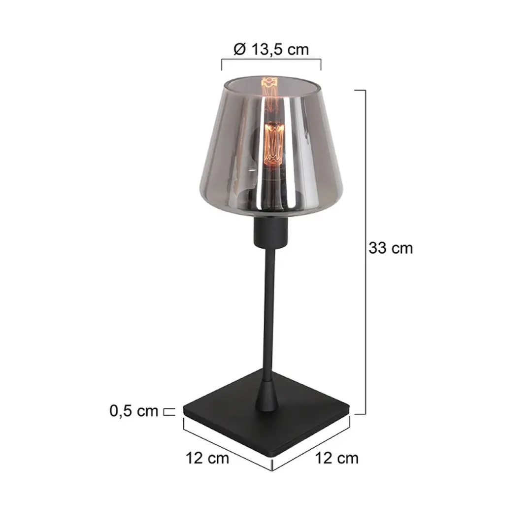 Steinhauer Tischlampe Ancilla, schwarz/rauch, 33 cm, Metall, Glas, E14