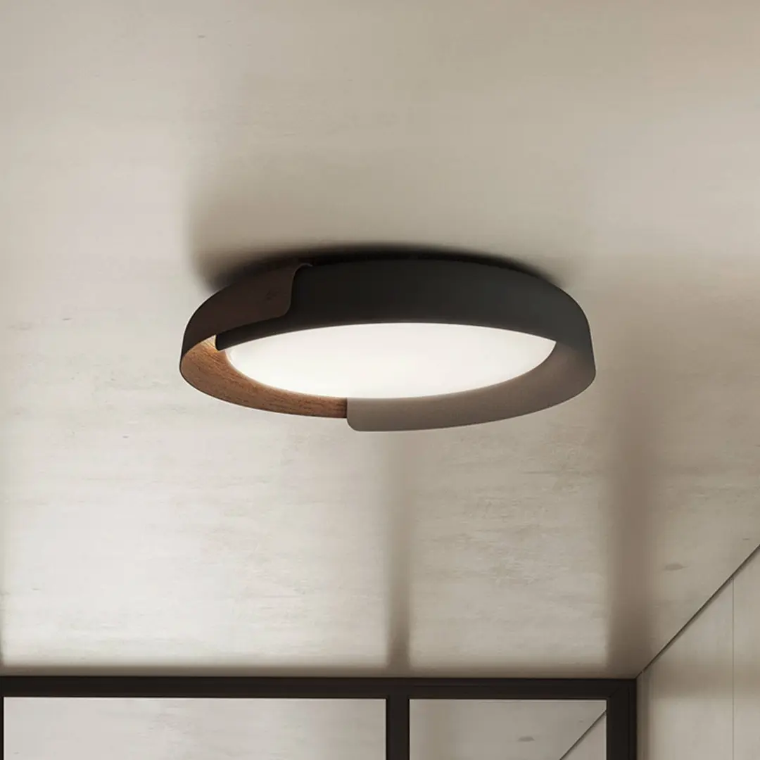 kdln LED-Deckenleuchte Dala, dunkelgrau/holz, Ø 58 cm, dim