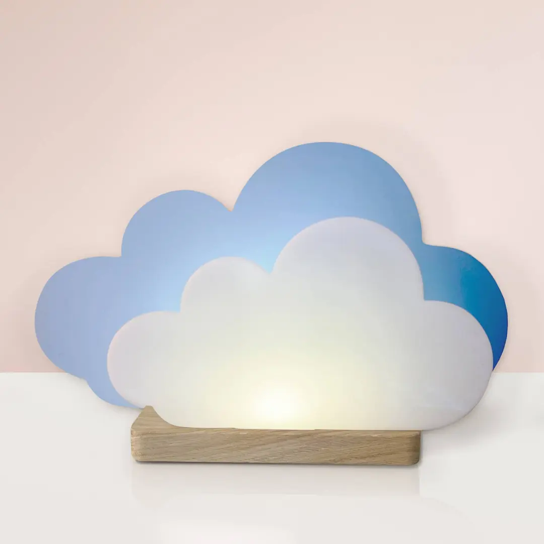Elobra LED-Tischleuchte Wölkchen, blau, Holz, 3000 K, dimmbar