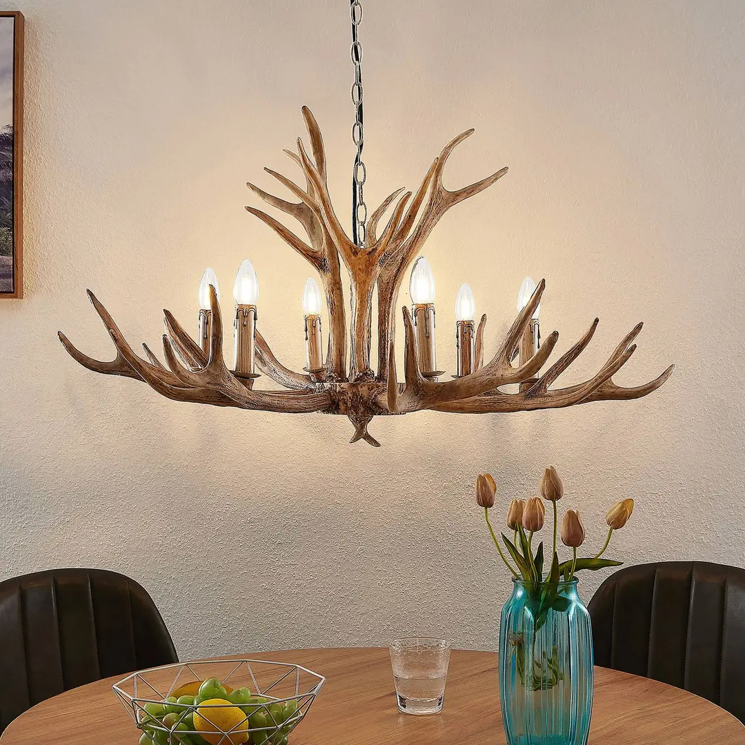 Lindby Hängelampe Tejask, Ø 102 cm, 6-flammig, Geweih, E14
