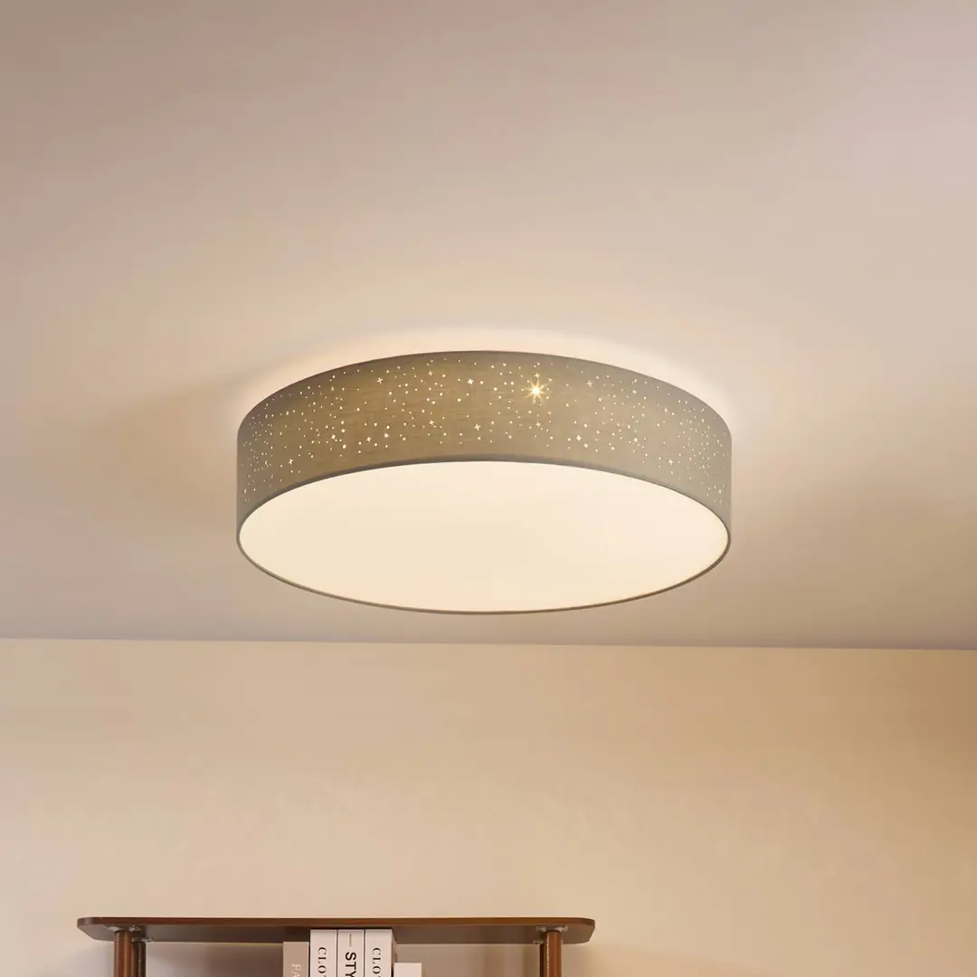Lindby LED-Deckenlampe Ellamina, 60 cm, hellgrau, Textil