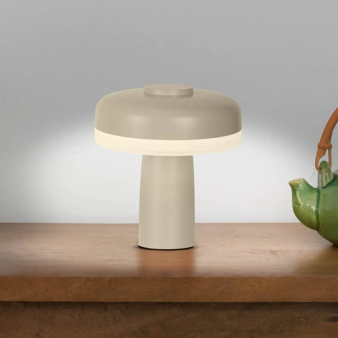 Naeve Leuchten LED-Akku-Tischlampe Pilu, beige Höhe 16,5 cm Metall Touchdim