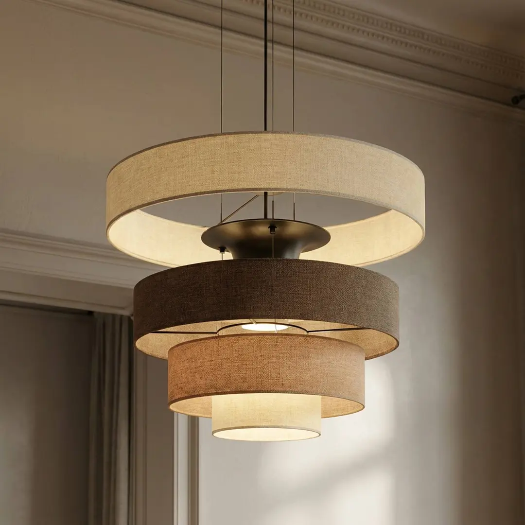 Lucande LED-Hängelampe Peldano, Ø50 cm braun/beige, step-dim