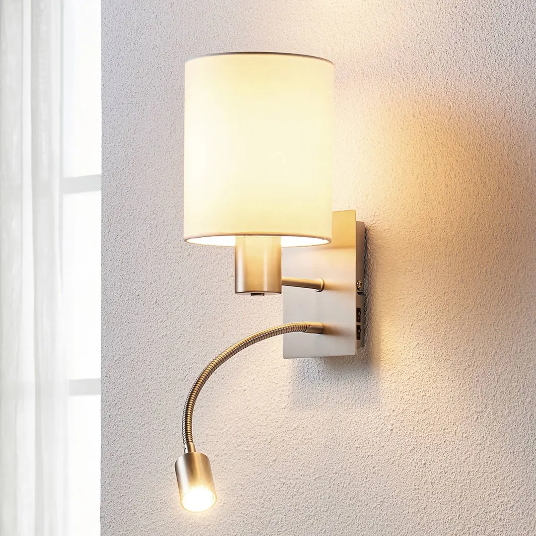 Lindby Wandleuchte Shajan, 29 cm, Textil, E27, LED-Leselicht