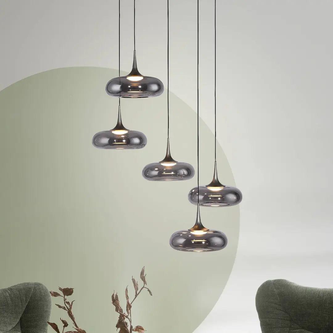 SCHÖNER WOHNEN-Kollektion SCHÖNER WOHNEN LED-Hängelampe Posh 5-fl., Rauchglas, 3.000 K