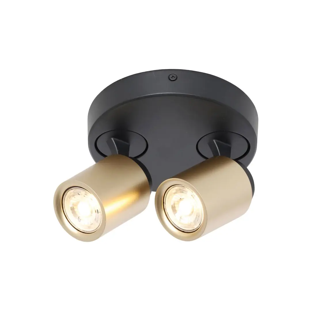 Freelight Deckenstrahler Razza, schwarz/gold, Ø 26,5 cm, 2-flg.