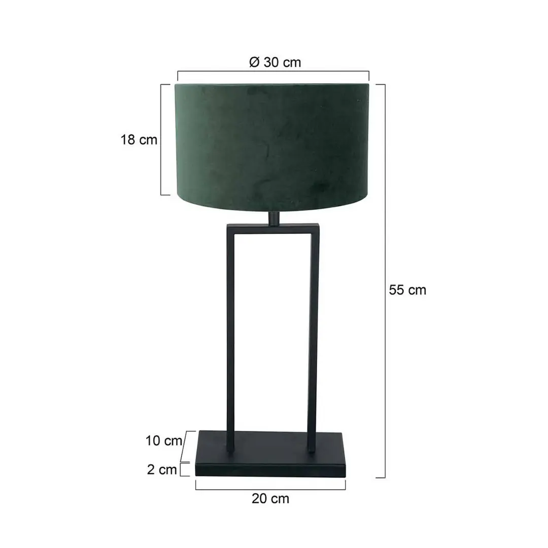 Steinhauer Tischleuchte Stang 3862ZW, schwarz/Velours grün, H. 55 cm
