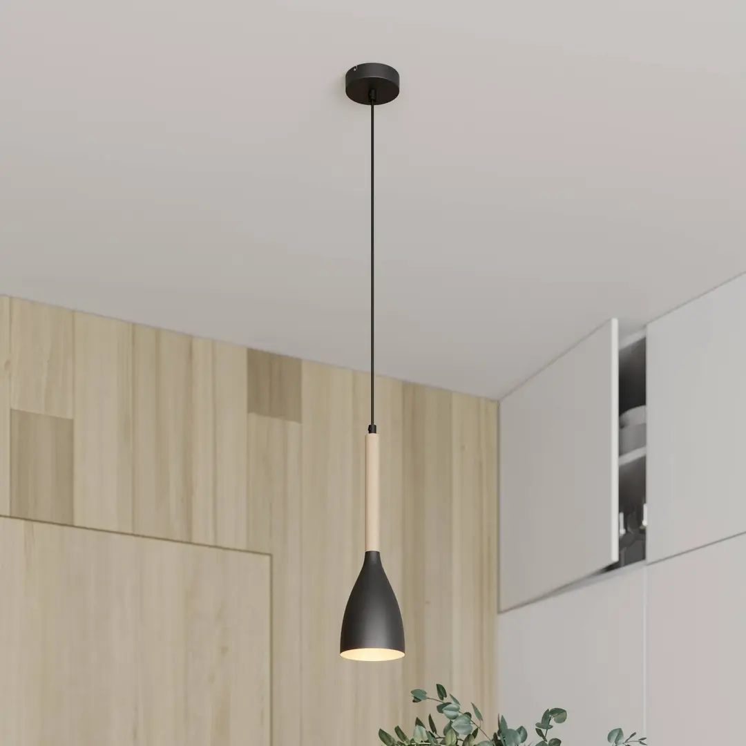 Luminex Hängeleuchte Muza, schwarz/Holz hell, Ø 11 cm