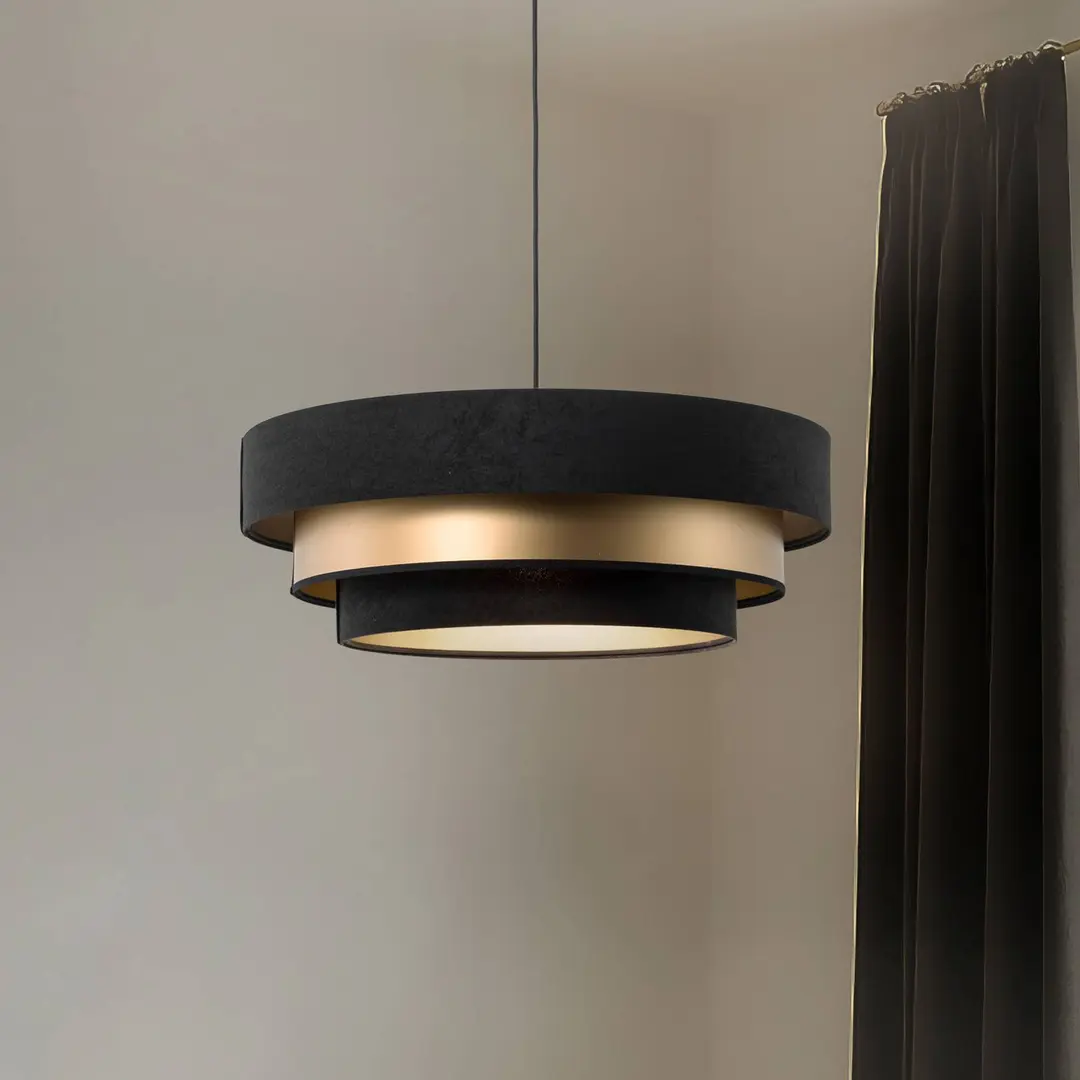 Maco Design Hängeleuchte Triniti, schwarz/gold, Ø 60 cm, Textil