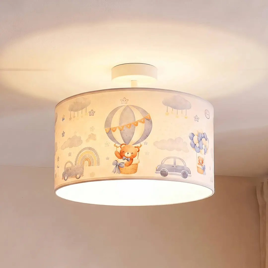 Duolla Kinder-Deckenlampe Kids Print, hellblau/weiß, Ø35 cm, Textil