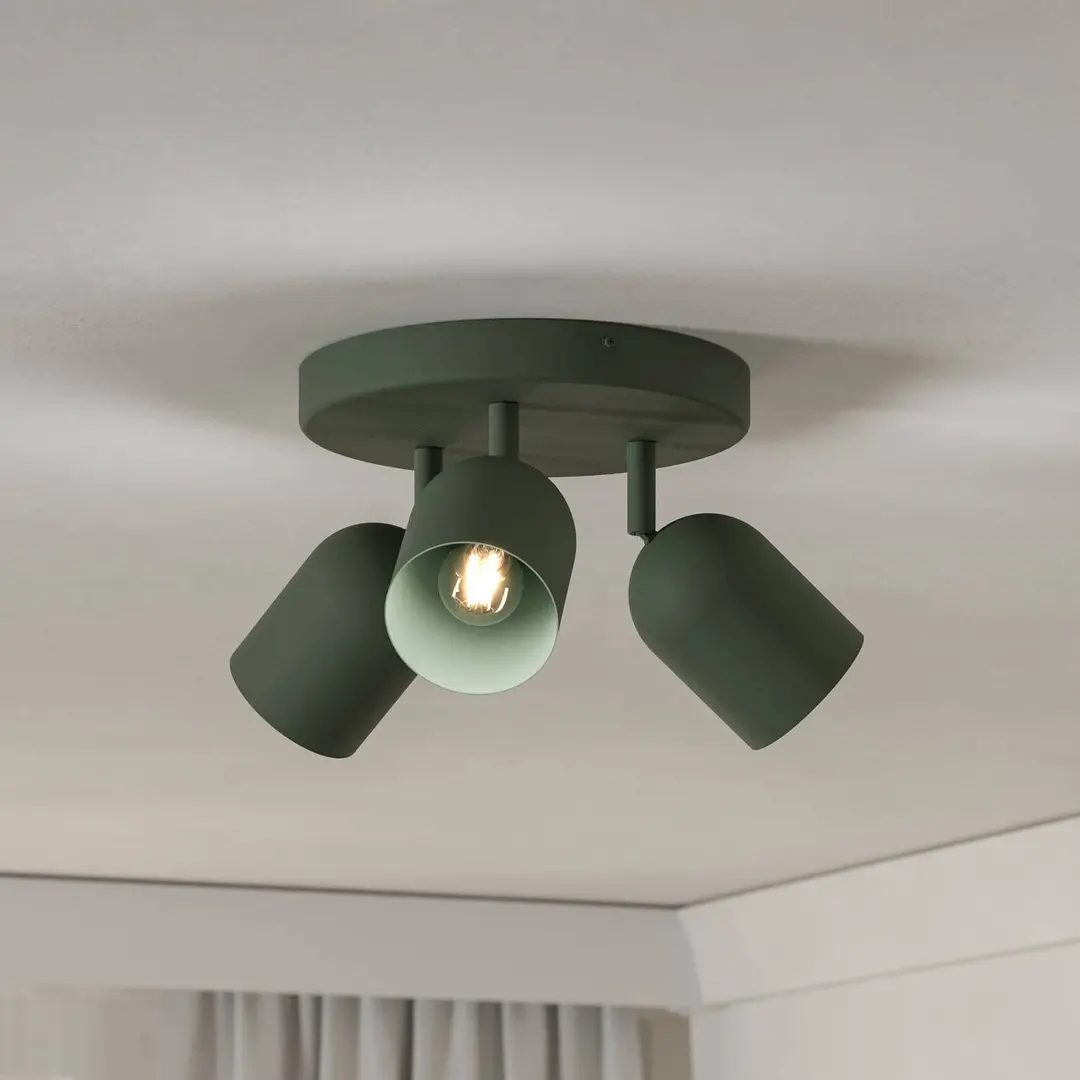 EGLO Deckenstrahler Tilston, dunkelgrün, Ø 25 cm, 3-flg., Stahl