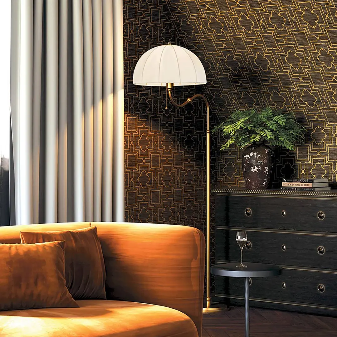 ELSTEAD Stehleuchte Crosby, beige/gold, Höhe 173 cm, Textil/Metall