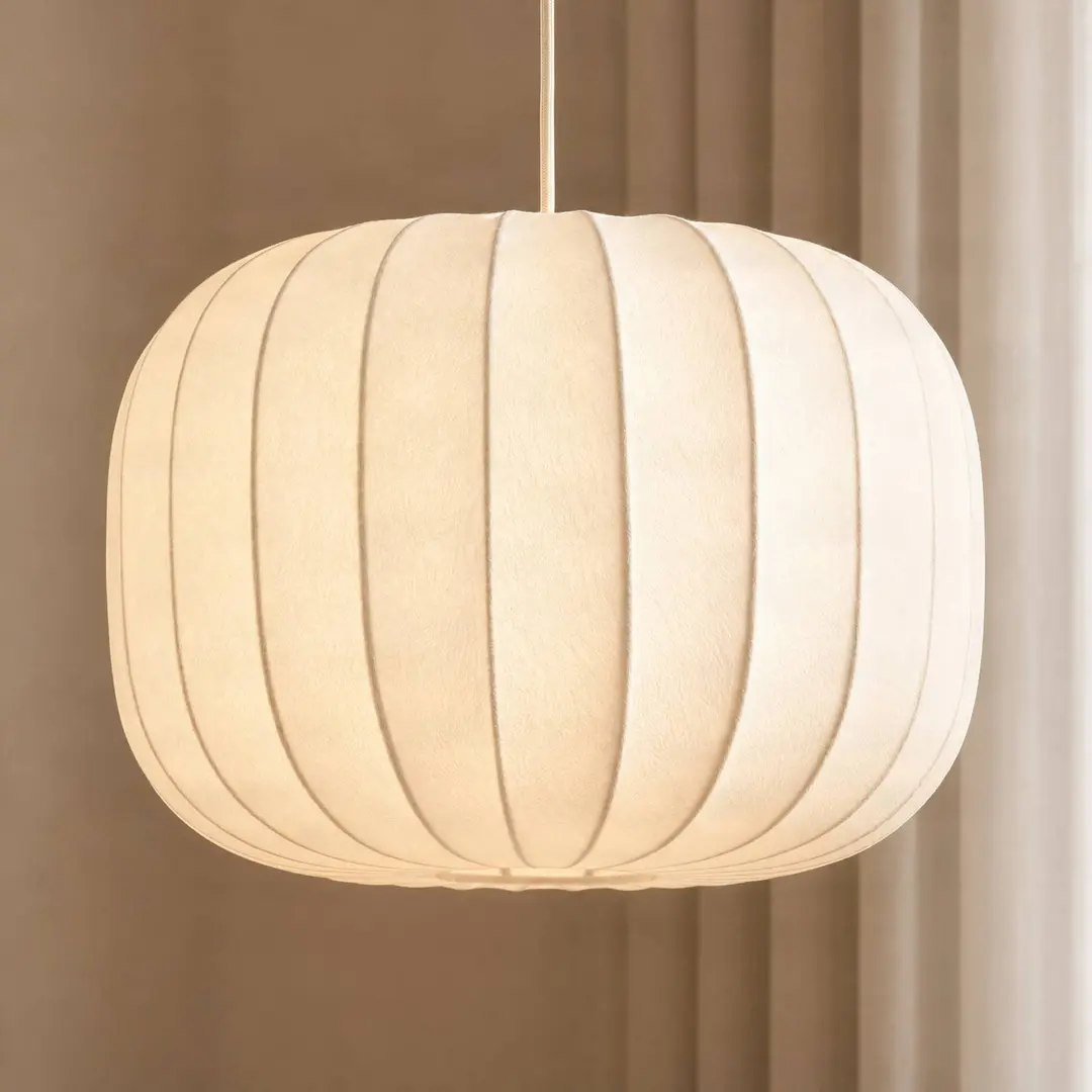 Lucande Hängeleuchte Bridget, 1-flg., Ø 40 cm, weiß, Textil