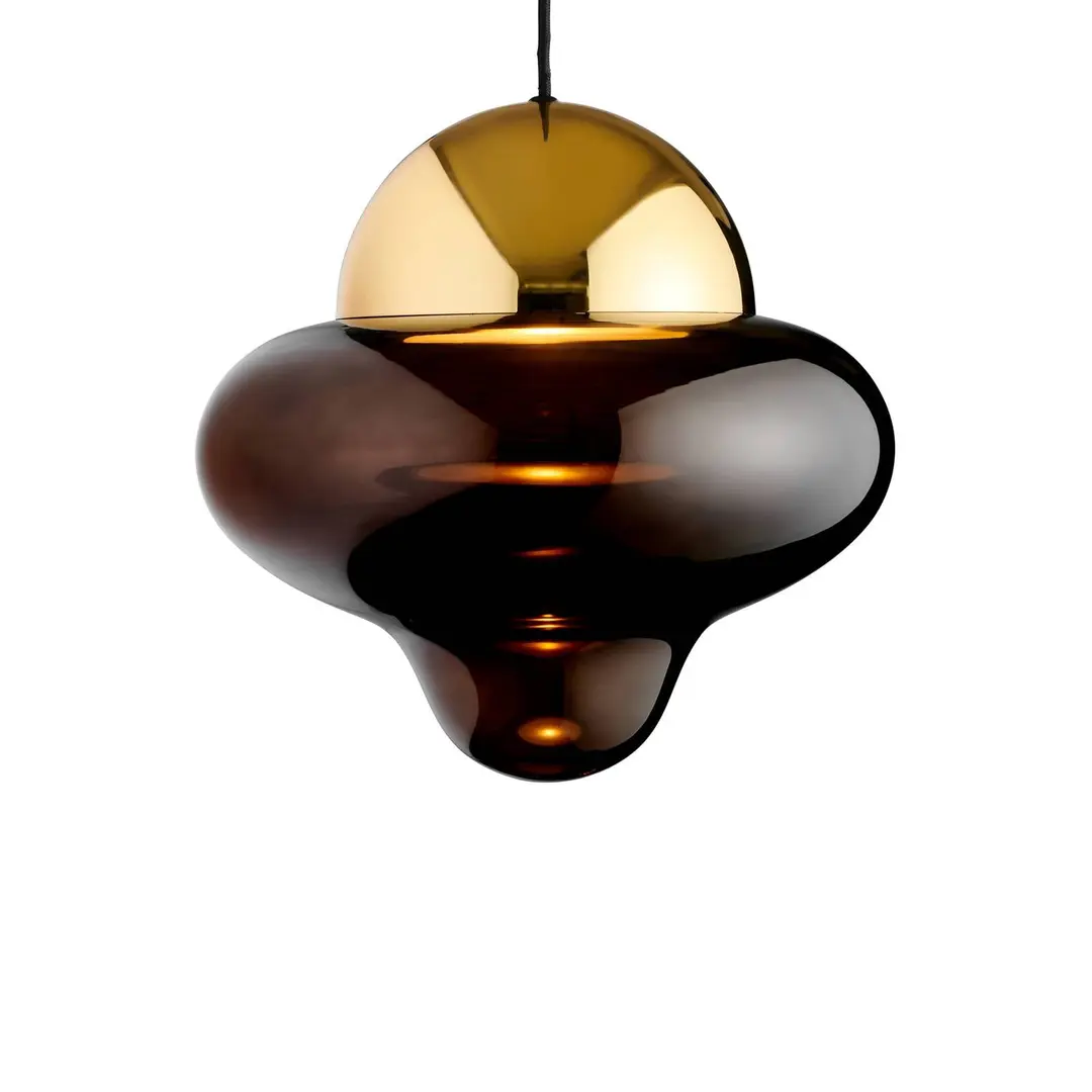DESIGN BY US LED-Hängeleuchte Nutty XL, braun / goldfarben, Ø 30 cm, Glas