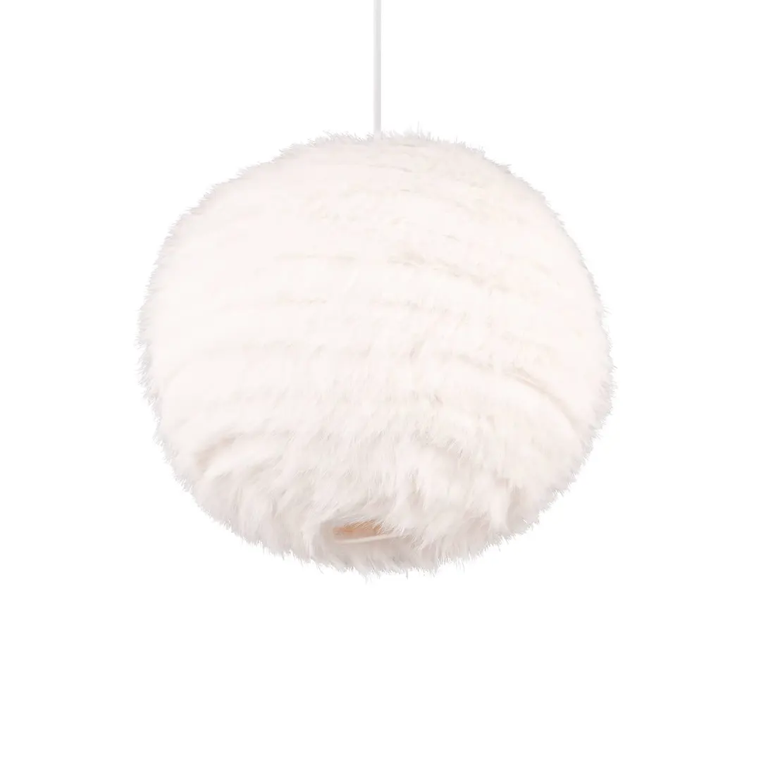 Reality Leuchten Hängeleuchte Furry, Ø 35 cm, sandfarben, Synthetik-Plüsch