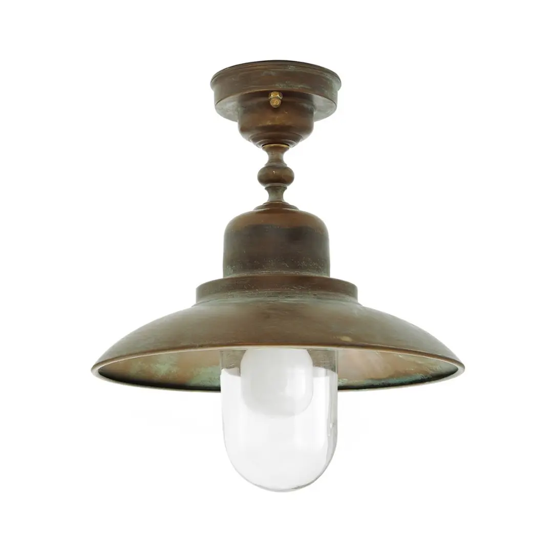 Moretti Luce Außen-Deckenleuchte Turino, IP44, Messing, Glas, Ø 30 cm