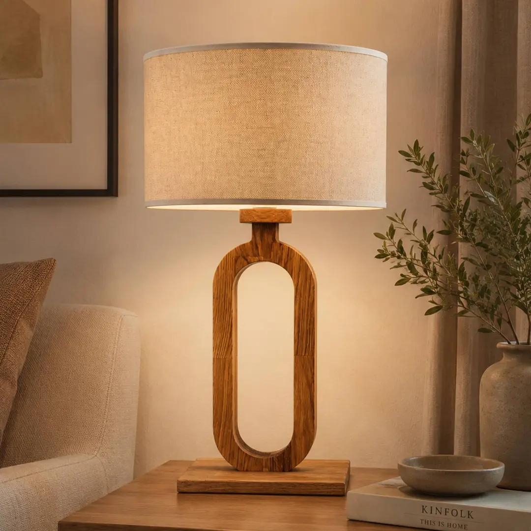 Elobra Tischlampe Patagonia eiche hell/ natur Höhe 50 cm Holz/Stoff