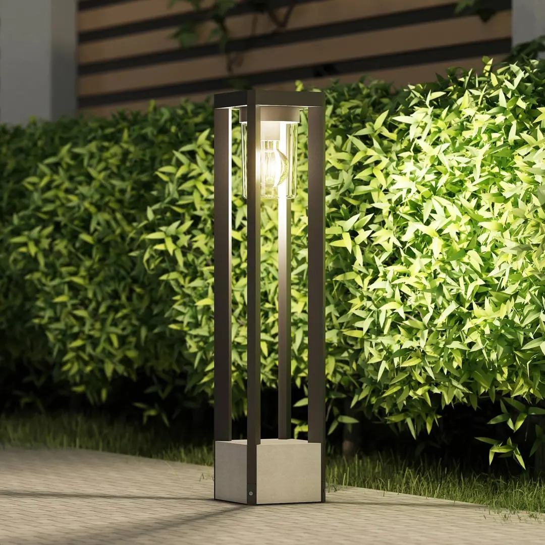 Lucande Wegeleuchte Kalisa, E27, IP44, 70 cm, grau, Metall