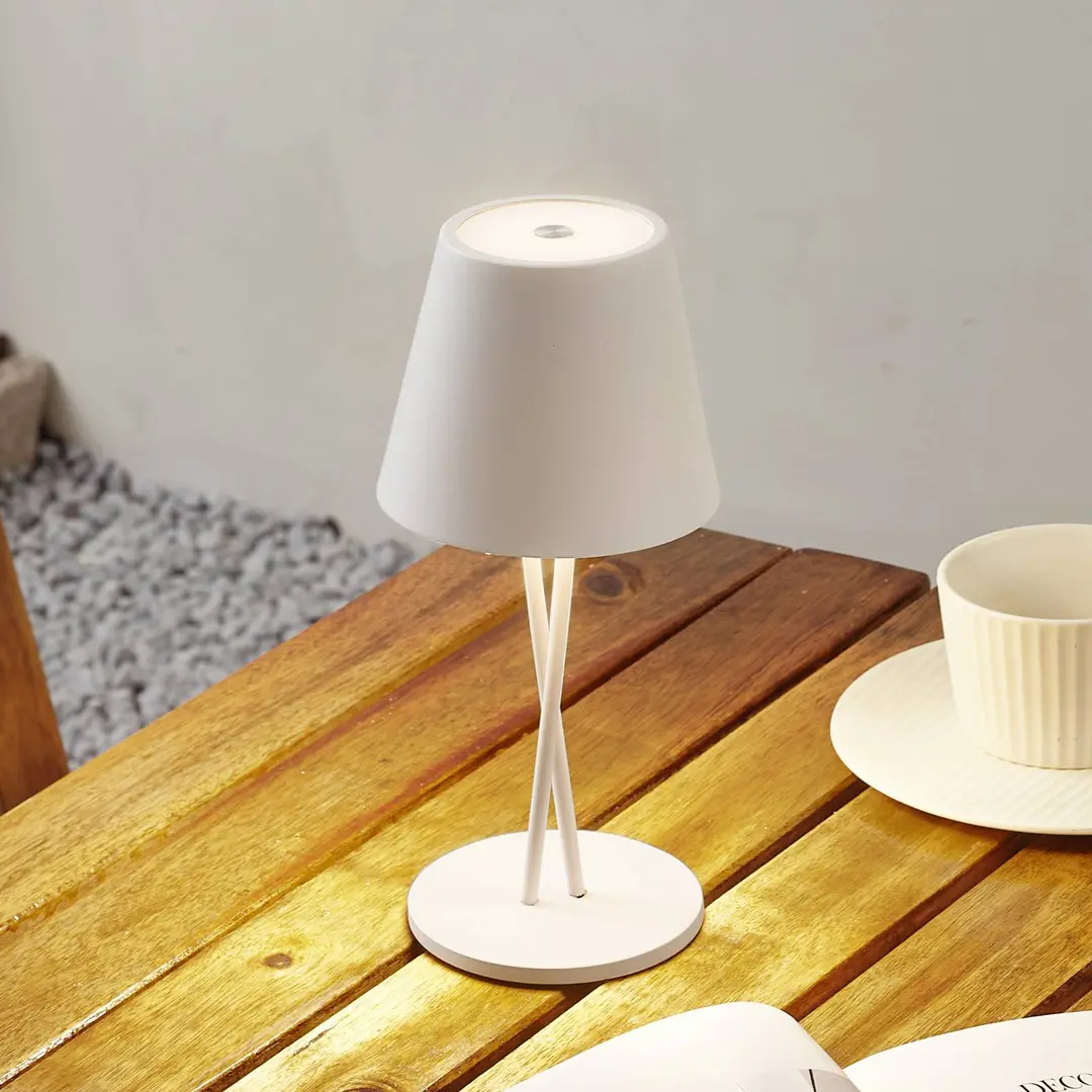 Lindby LED-Akkutischleuchte Janea CROSS, weiß, Metall