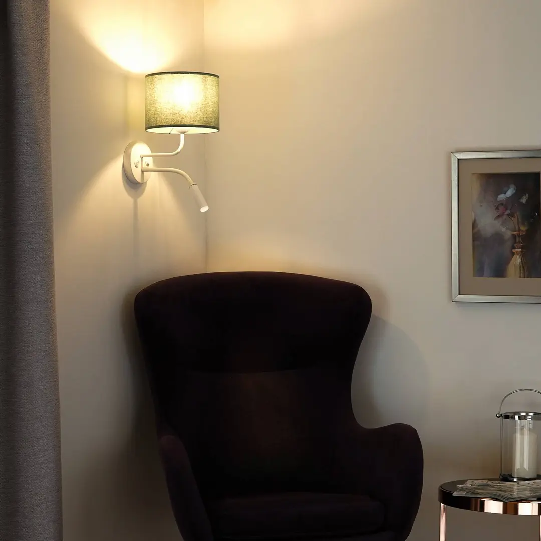 Duolla Wandleuchte Roller, Stoff, weiß/salbei, Leselicht