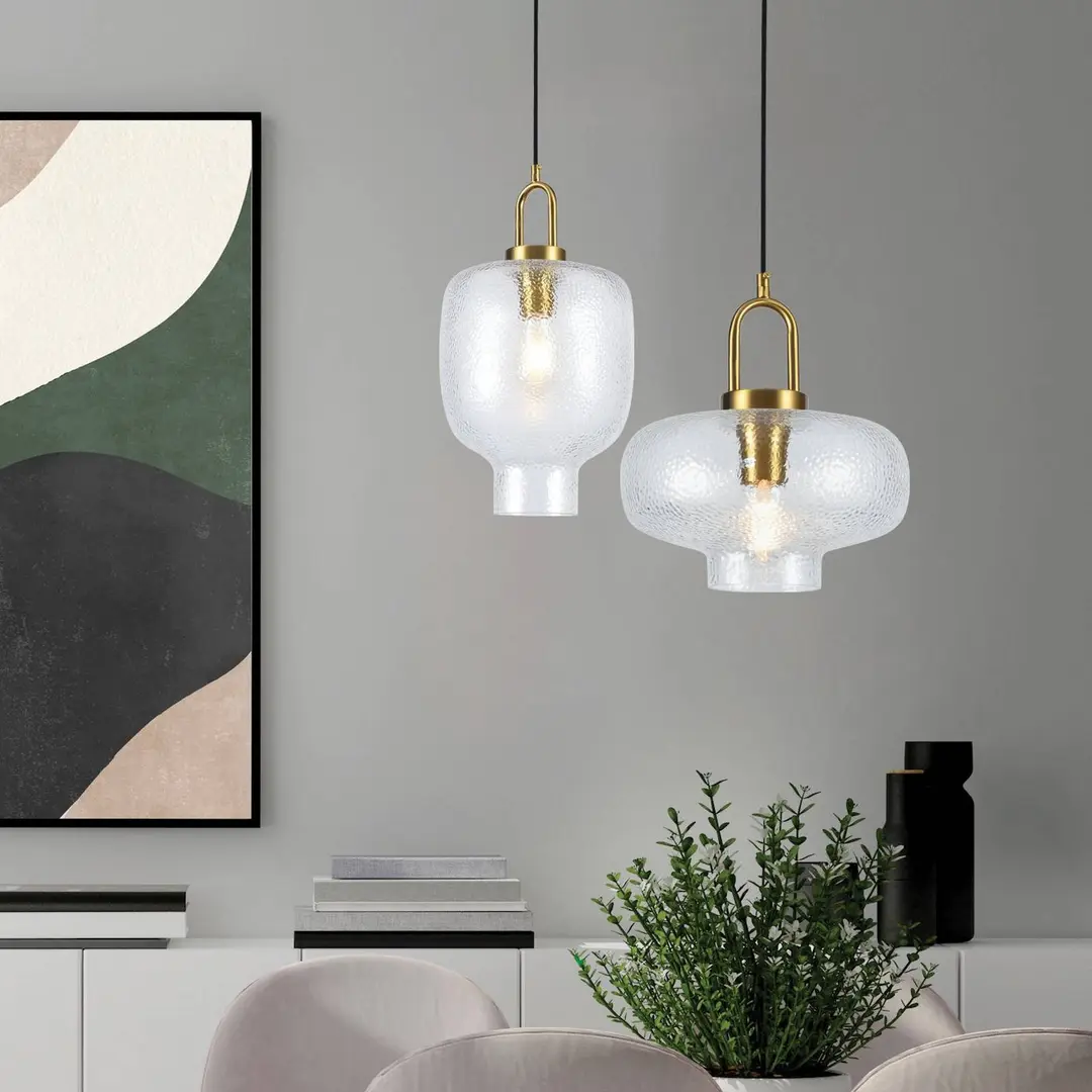 Viokef Pendellampe Oslo, Ø 26 cm, klar/goldfarben, Glas