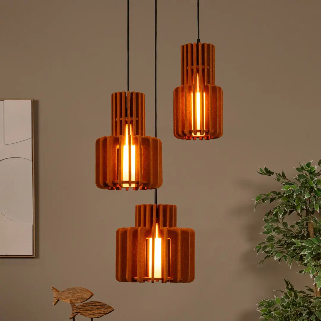 Lucide Hängelampe Rollo, terrakotta, Ø 50 cm, Stoff/Metall, 3-flg.