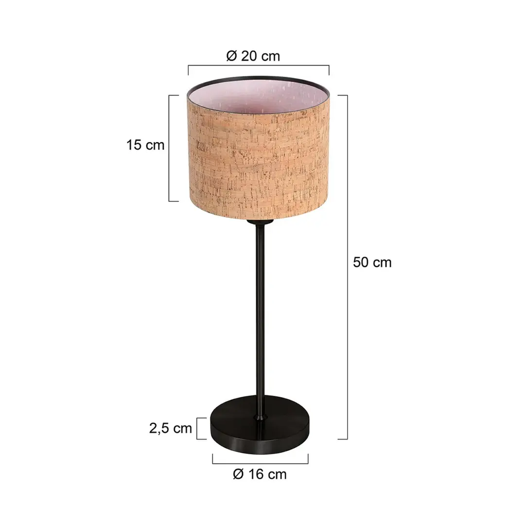 Mexlite Tischleuchte Noor schwarz/Kork braun, Höhe 50 cm E27