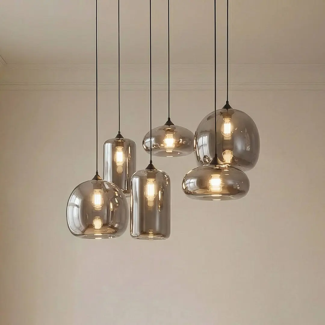 Lindby Hängeleuchte Marla, 6-flammig, Glas, rauchgrau
