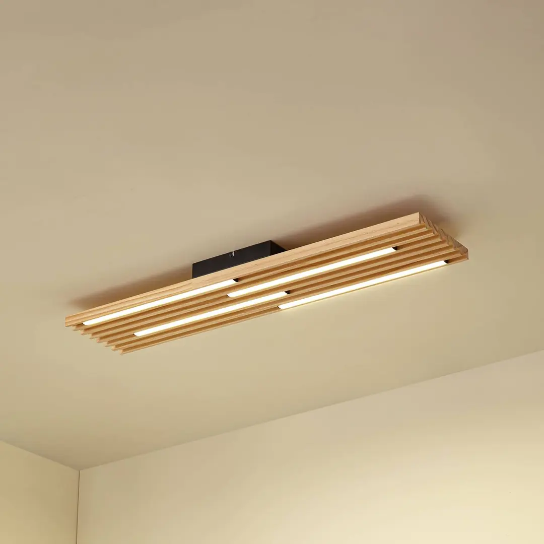 Lindby LED-Deckenleuchte Madero, Kiefernholz, 90 cm x 20 cm