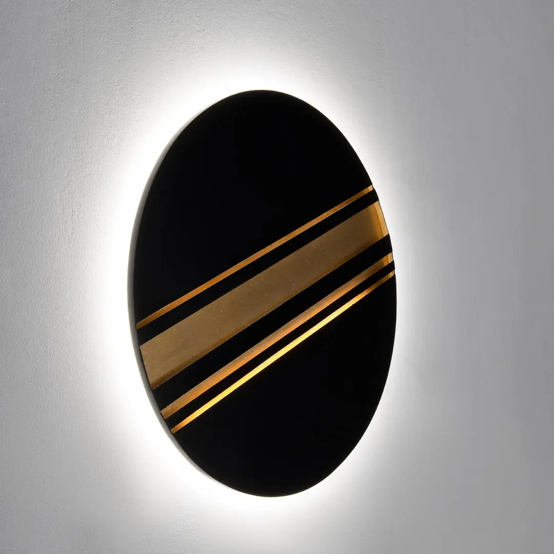 Holländer LED-Wandleuchte COSMILUCE, schwarz/gold, Ø 60 cm, Metall dim