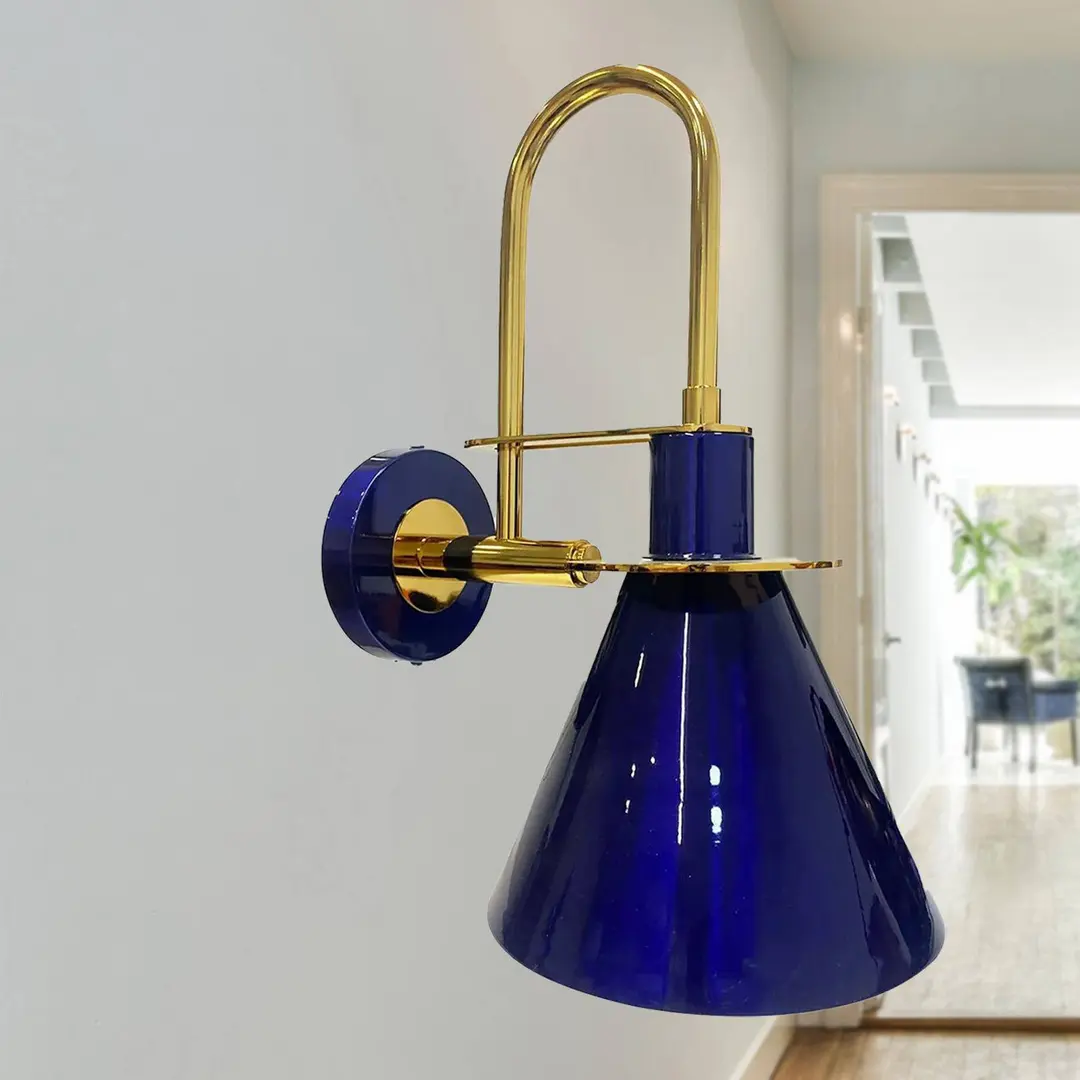 ROYALTECH Wandleuchte Ramsay, marineblau/gold, Höhe 35 cm, Metall