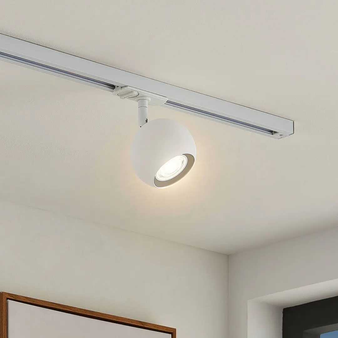 Lindby Schienenstrahler Linaro, GU10, Ø 9 cm, weiß, 1-Phasen
