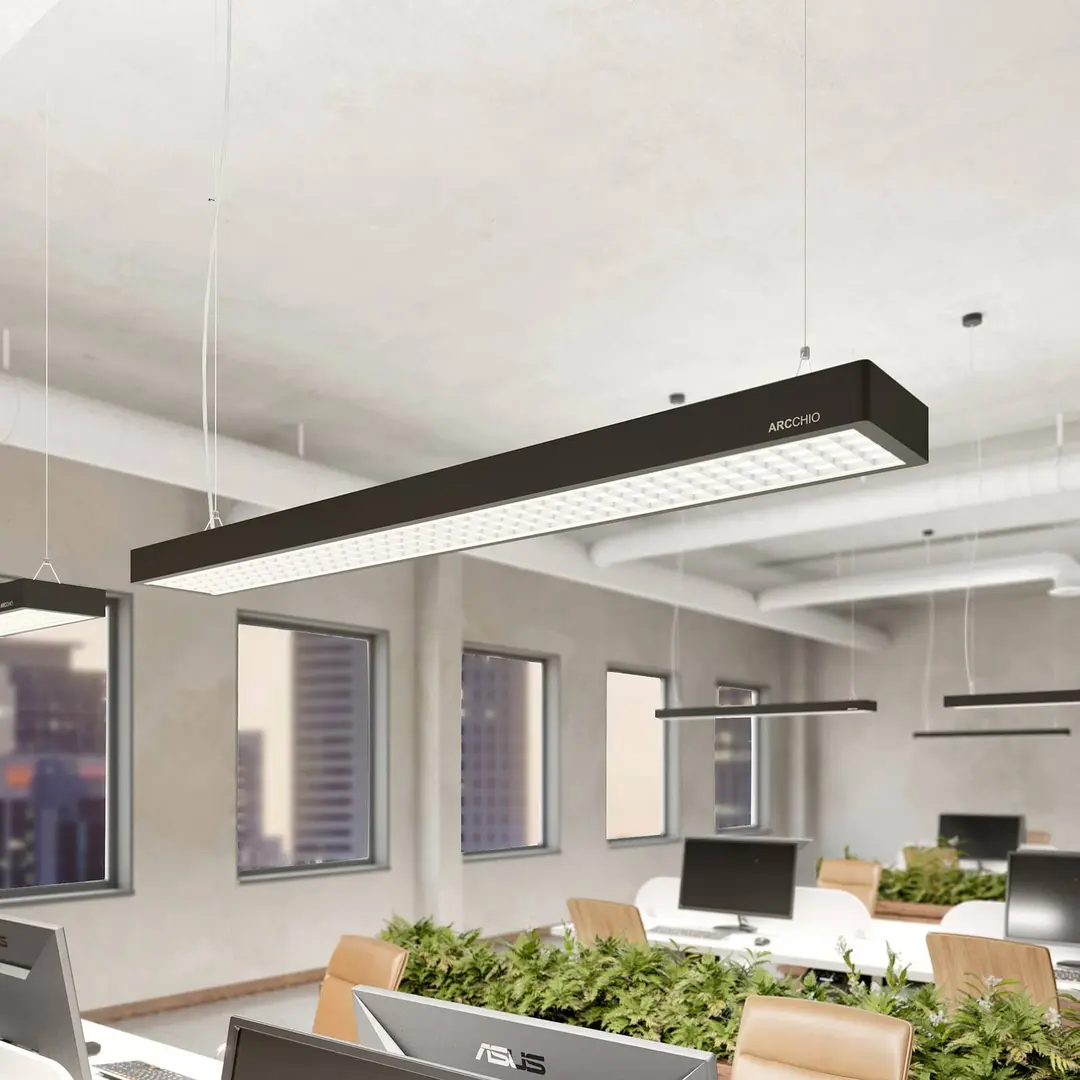 Arcchio LED-Bürohängelampe Susi, schwarz, 120cm, 4000K, DALI