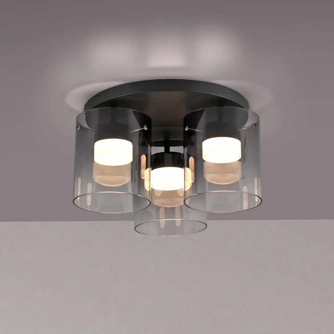 JUST LIGHT. GmbH JUST LIGHT. LED-Deckenlampe Elio Rauchglas, 3-fl., schwarz