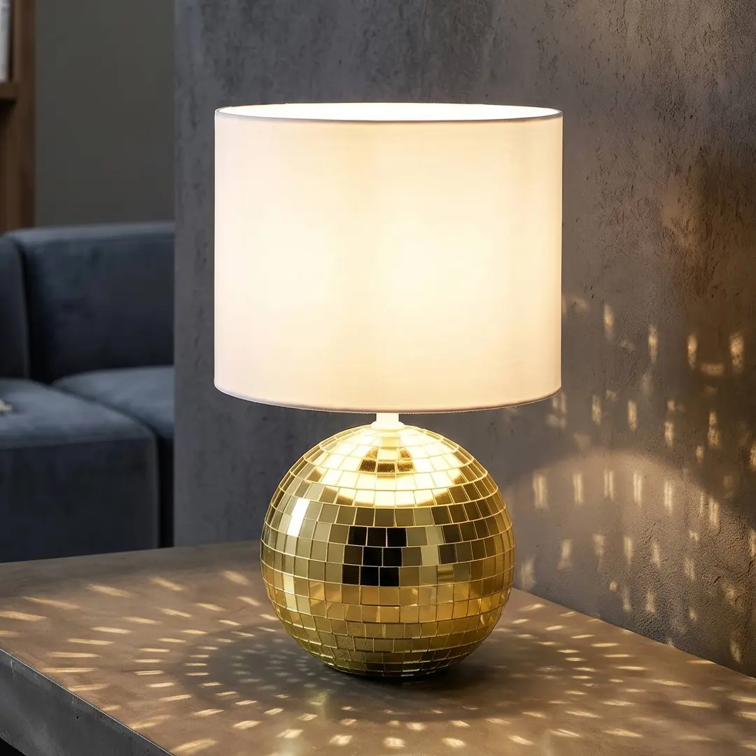 Reality Leuchten Tischleuchte Glitza goldfarben/weiß, Textil, Kunststoff, E14