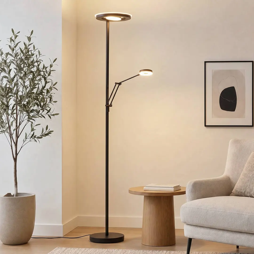 Trio Lighting LED-Deckenfluter Barrie mit Leselicht schwarz matt
