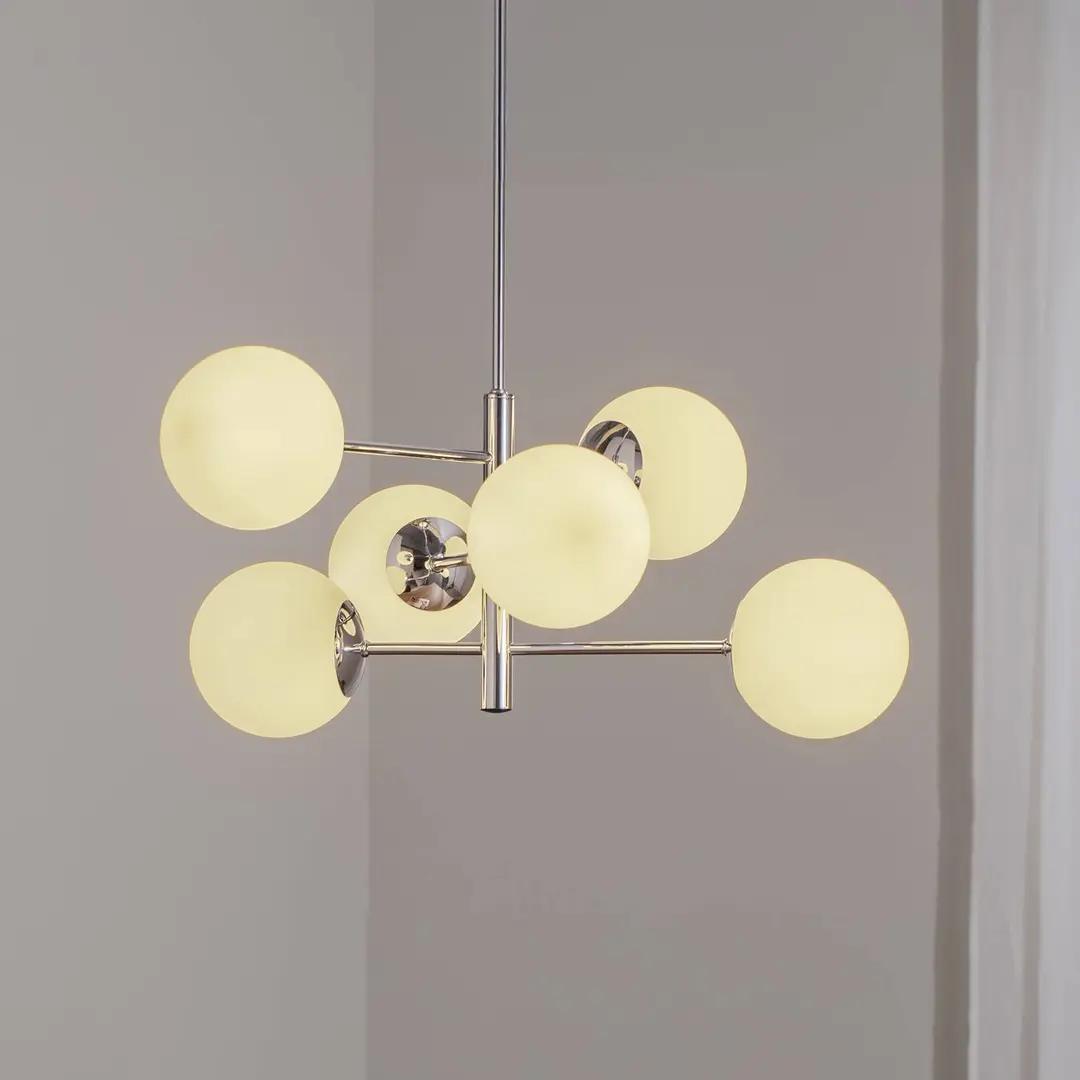 Domiluce Hängeleuchte Aurora, chrom, Ø 60 cm, 6-flammig, Glas, E14