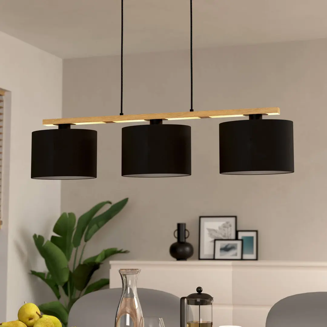 EGLO Hängelampe Castralvo, Länge 97,5 cm, schwarz, 3-flg., Stoff