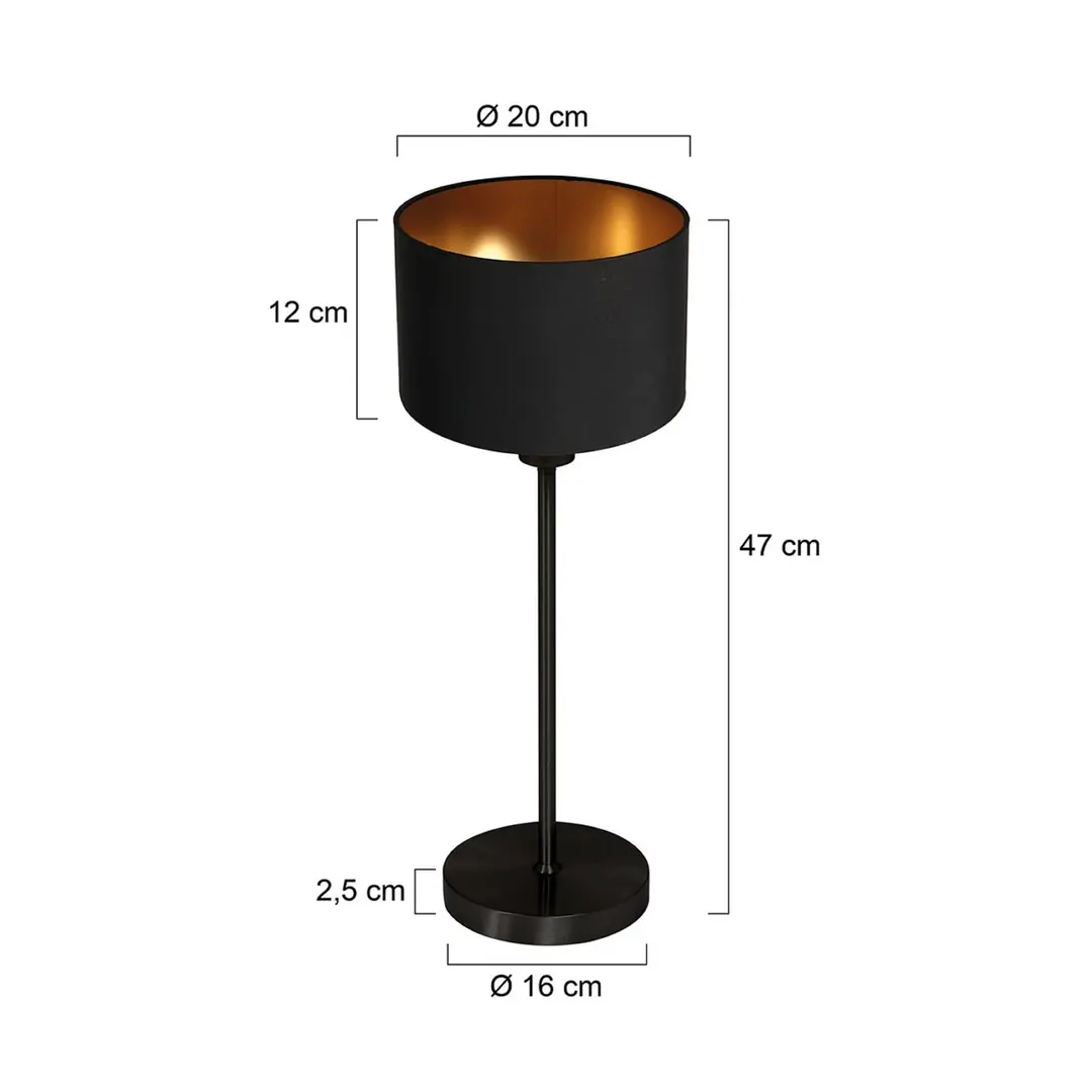 Mexlite Tischlampe Noor schwarz/Chintz schwarz-gold, Höhe 47 cm, E27
