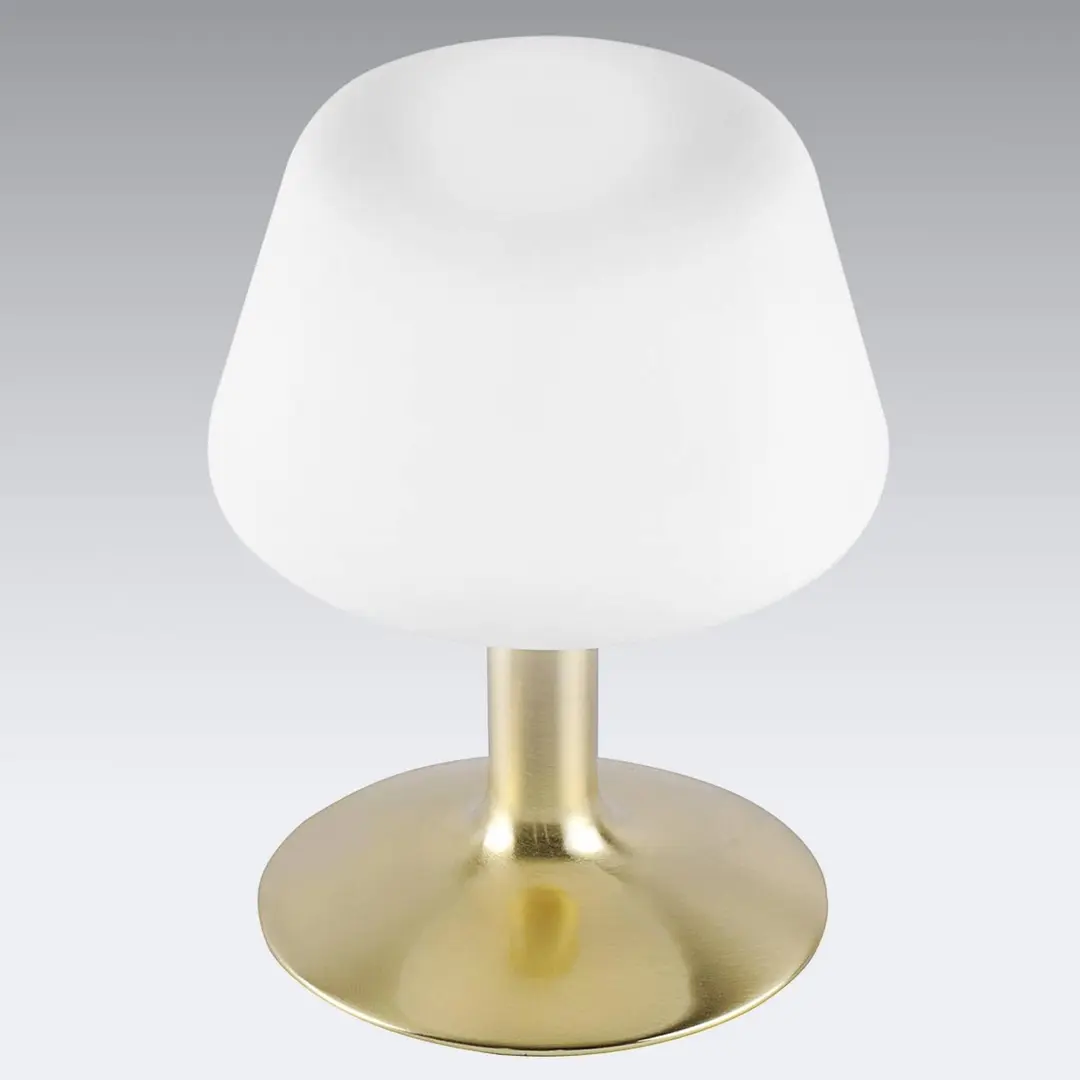 Paul Neuhaus Tischleuchte Till, messingfarben, Glas, dimmbar