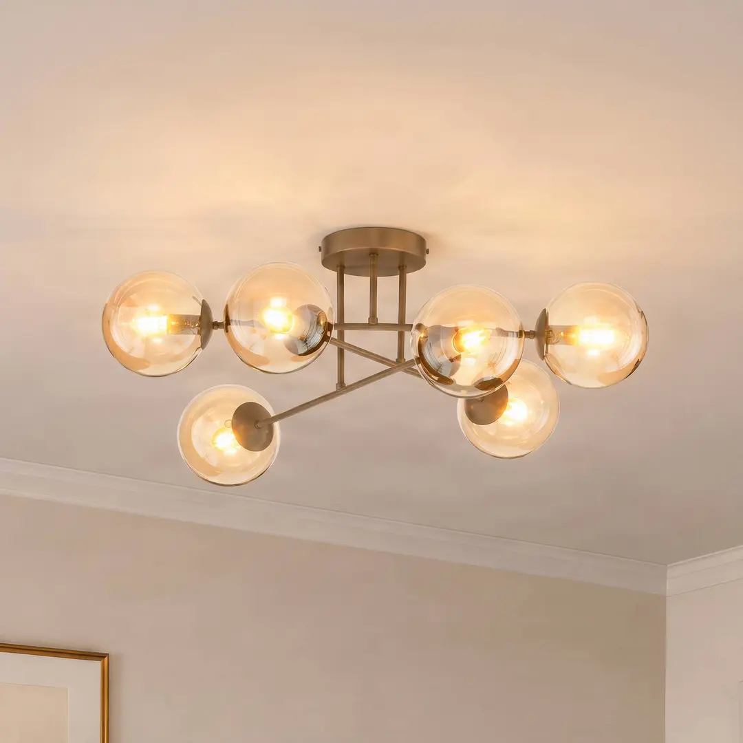 EMIBIG LIGHTING Deckenleuchte ROMA, beige, Ø 75 cm, 6-flg., Glas/Metall, E14
