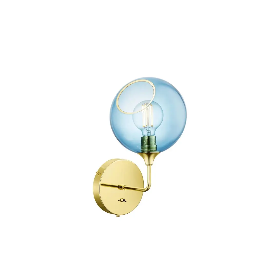 DESIGN BY US Wandleuchte Ballroom Short, blau/gold, Glas mundgeblasen
