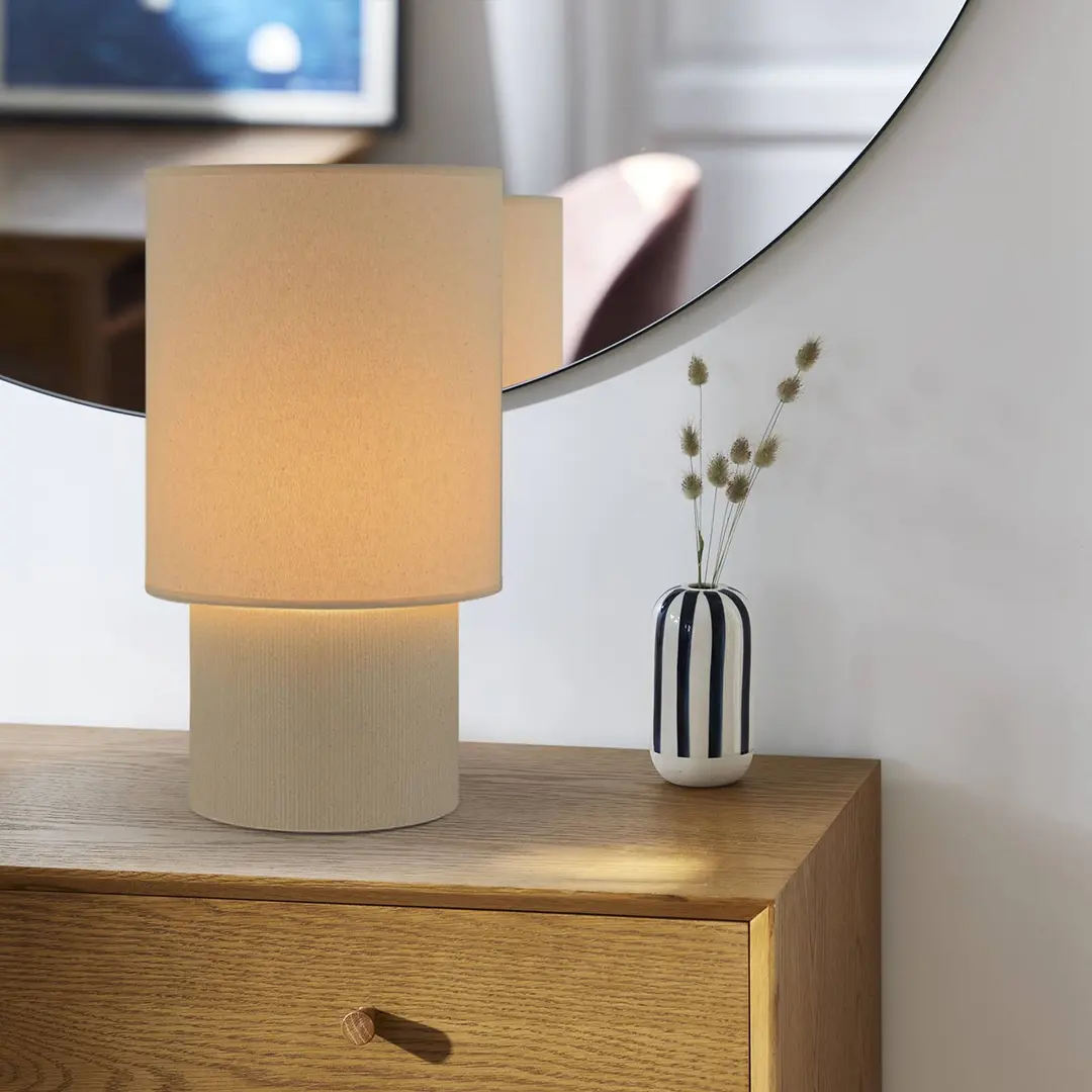 COREP Tischlampe Rhodes elfenbeinfarben/beige 51 cm Leinen/Keramik