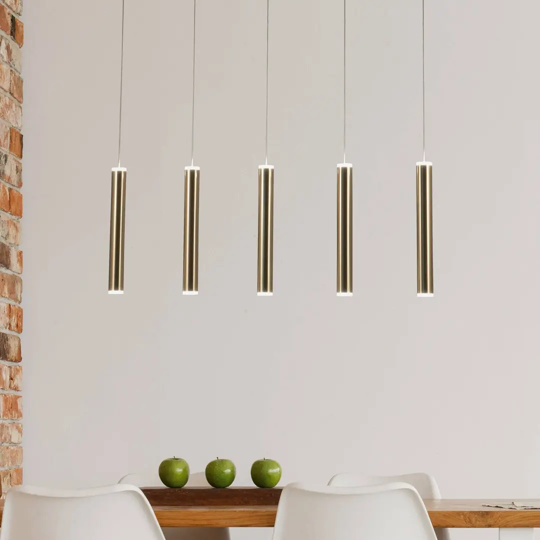 Fabas Luce LED-Hängeleuchte Prado, gold, 5-flammig, linear, dimmbar