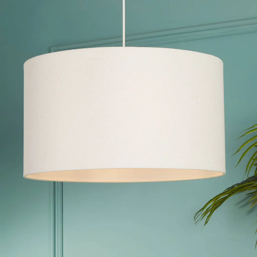Searchlight Pendelleuchte Rayna, Ø 50 cm, weiß, Leinen, E27