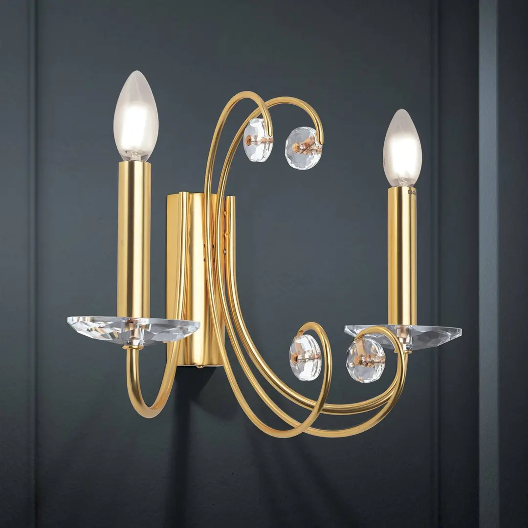 Orion Wandlampe Ariane, goldfarben, Breite 37,5 cm, Kristall