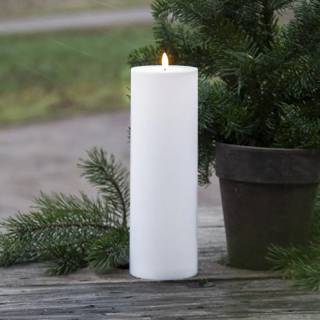 STAR TRADING LED-Kerze Flamme Rak 32,5 cm weiß Kunststoff Batteriebetrieb